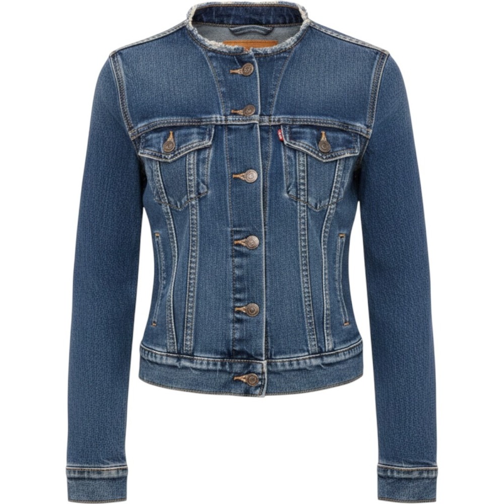 Levi's Trucker Jacket Womens Small Blue Denim NWT Collarless Raw Hem 361190000